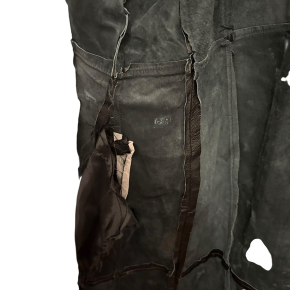 Vintage Women's Black Leather Trench Coat with Fur Trim - Picture 3 of 6